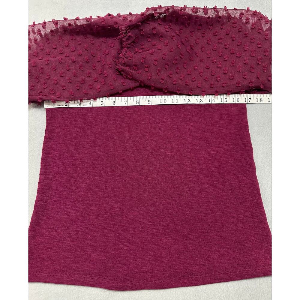 Maeve Anthropologie Plum Swiss Dot Puff Sleeve Textured Top XXS - Picture 8 of 9